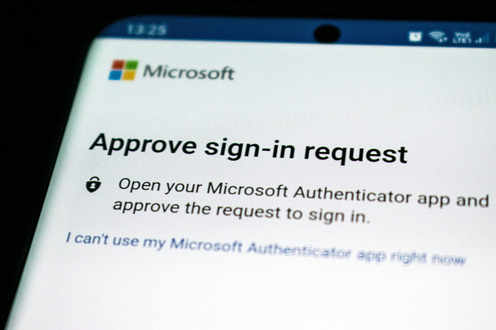A phone showing a Microsoft Authenticator sign-in approval request